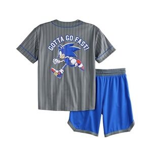 Boys Large Sonic the Hedgehog Gotta Go Fast Striped Baseball Jersey & Shorts Set